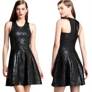 Parker Olida Black Coated Python Print Fit & Flare Sleeveless Dress, size XS